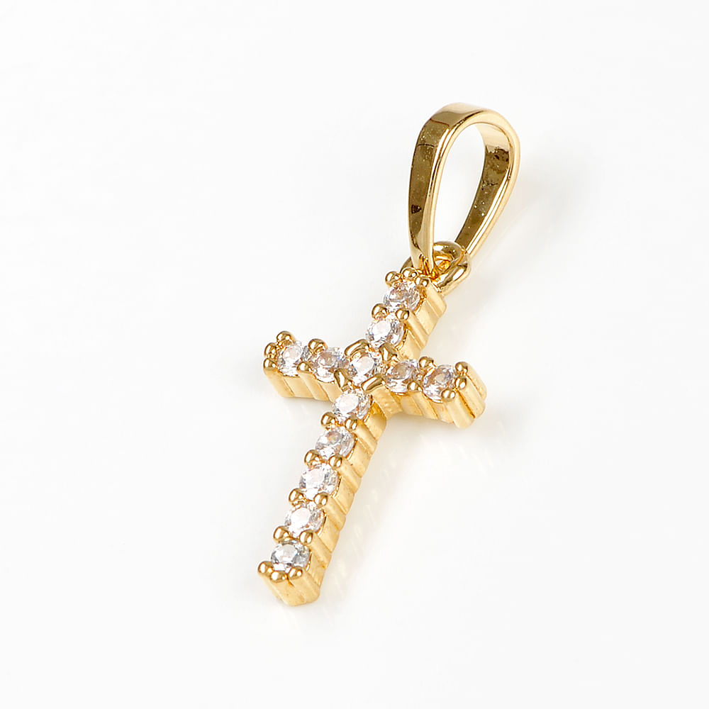 Pandantiv placat cu aur 14 k cruce cu pietre zirconice - 1 | YEO