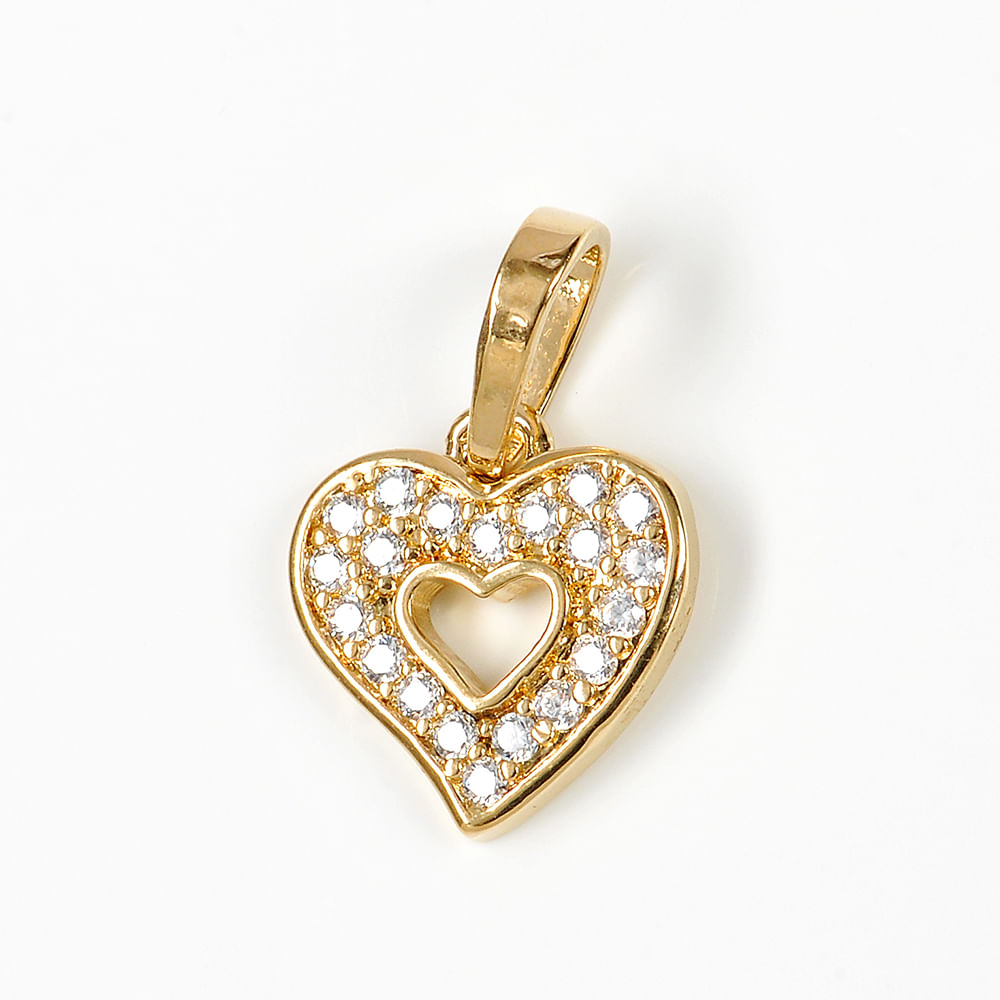 Pandantiv placat cu aur 14 k inima cu pietre zirconice - 1 | YEO