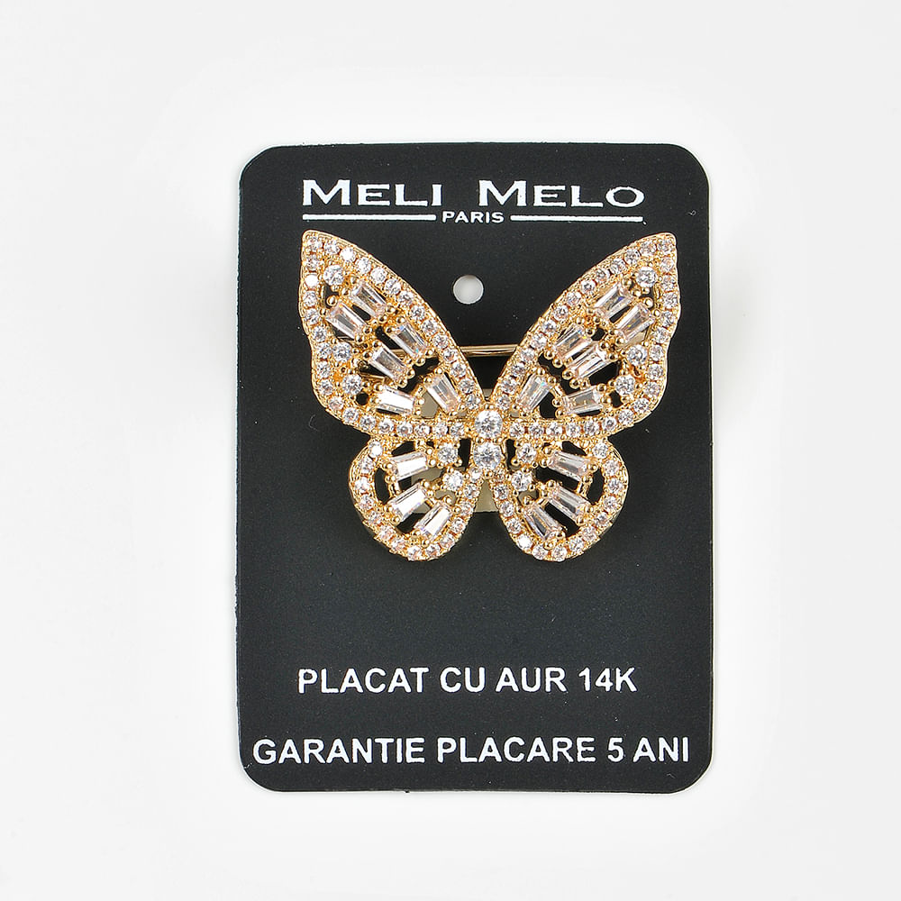 Brosa placata cu aur fluture cu pietre - 3 | YEO