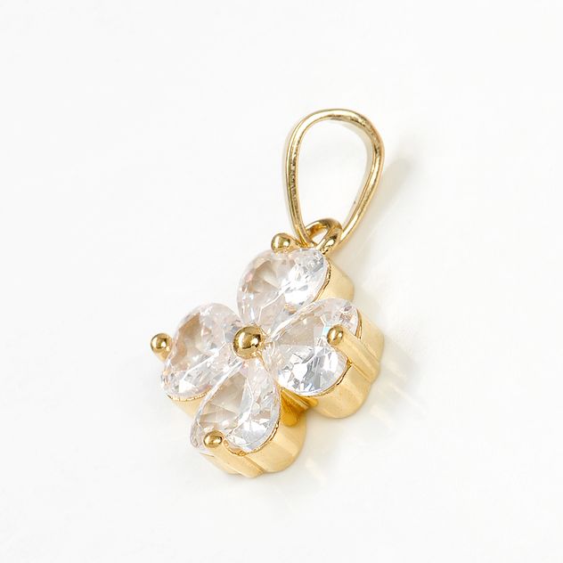 Panadantiv placat cu aur 14 k trifoi cu pietre zirconice