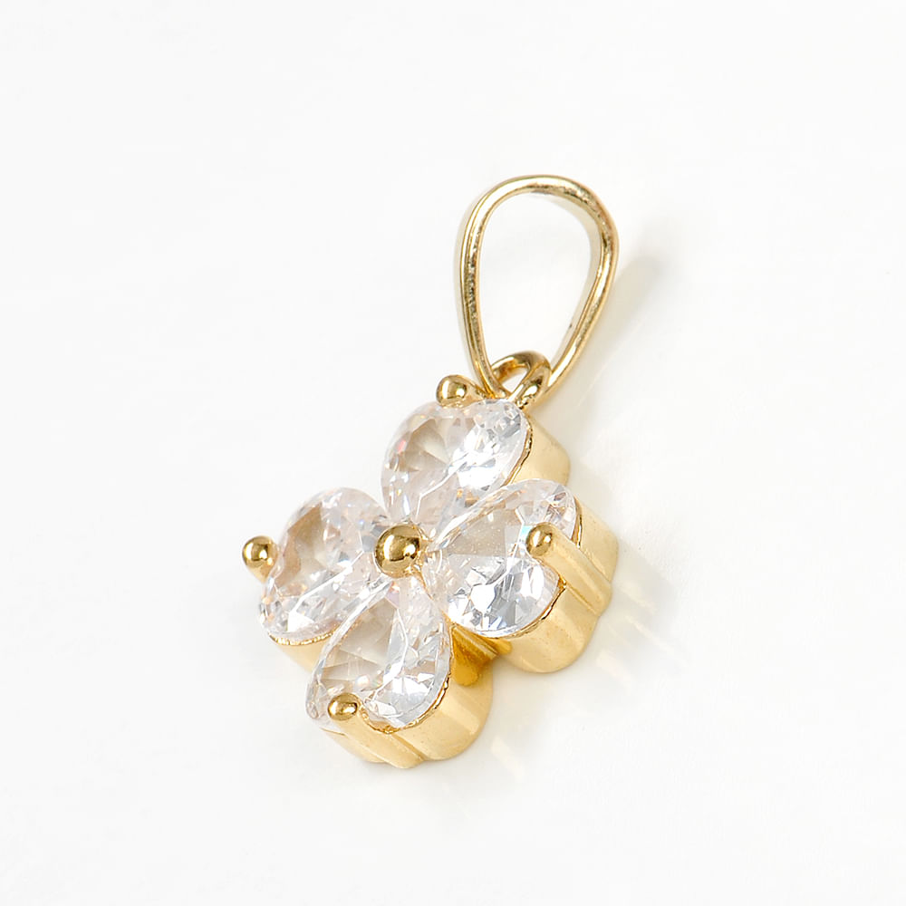 Panadantiv placat cu aur 14 k trifoi cu pietre zirconice - 1 | YEO