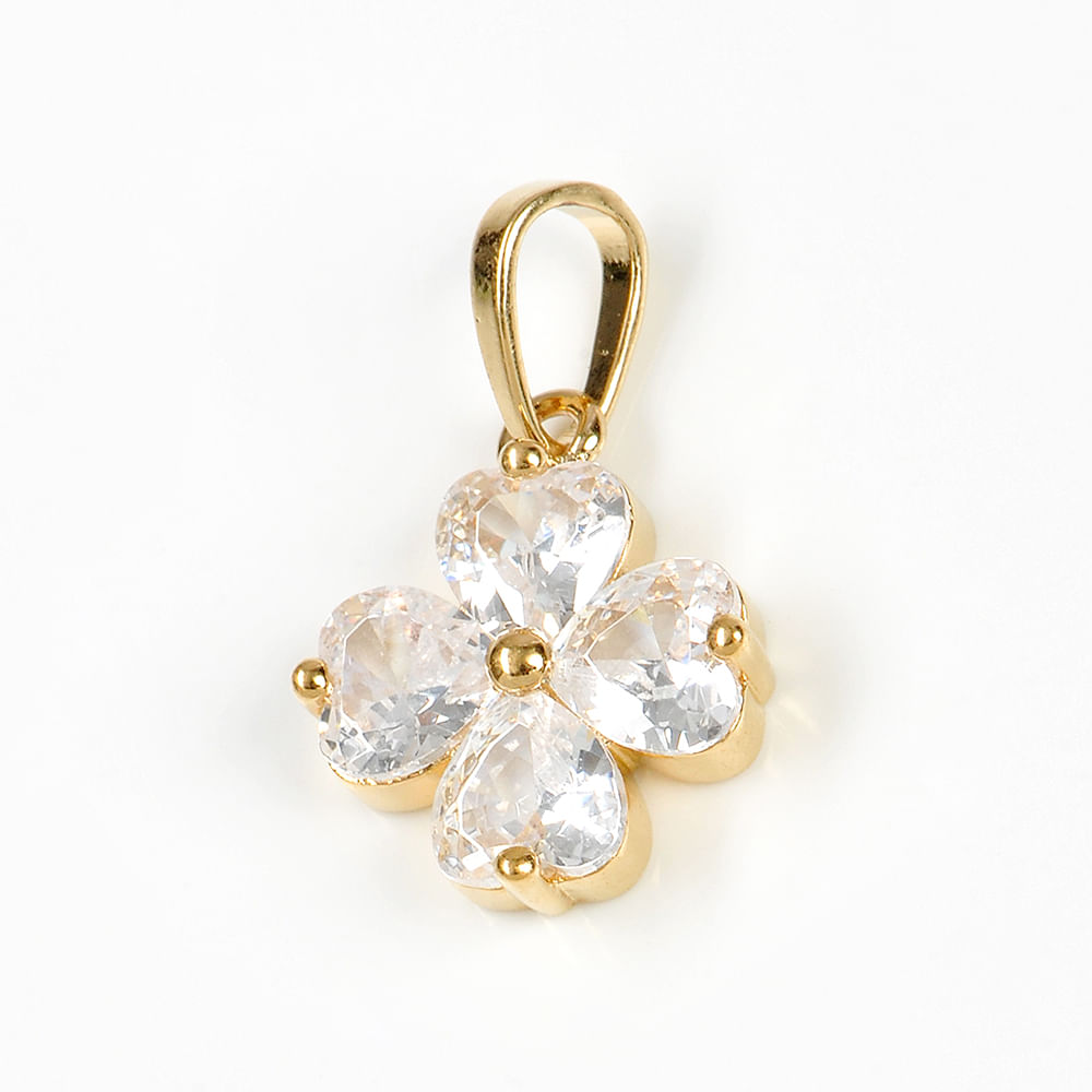 Panadantiv placat cu aur 14 k trifoi cu pietre zirconice - 2 | YEO