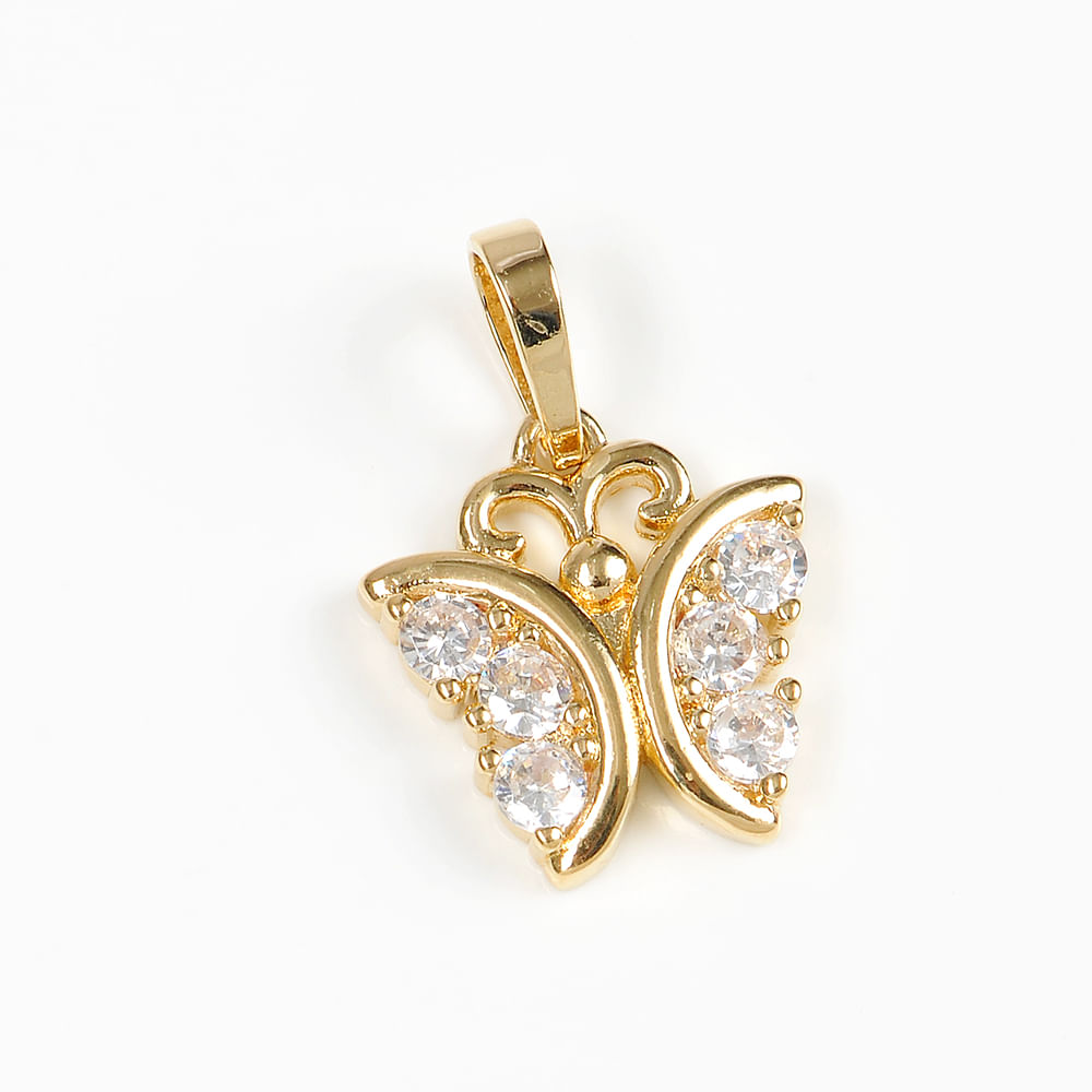 Pandantiv fluturas cu pietre zirconice placat cu aur 14 k - 1 | YEO