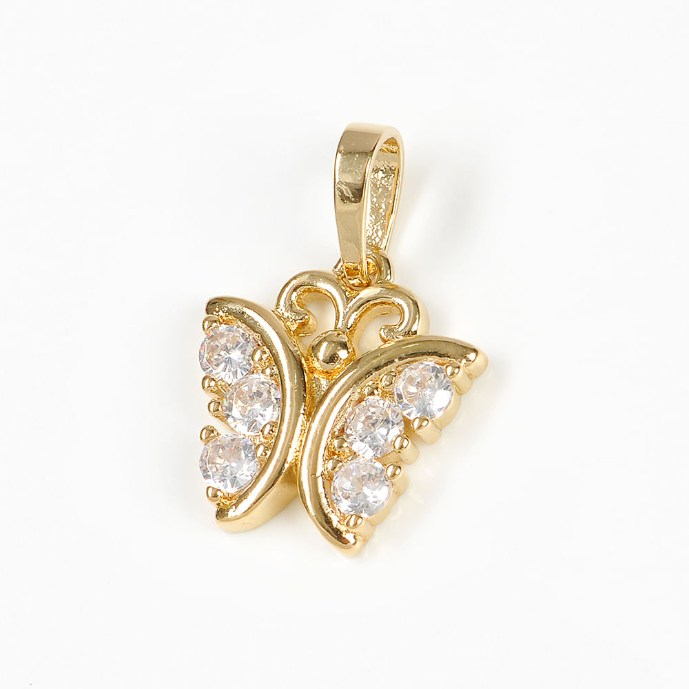 Pandantiv fluturas cu pietre zirconice placat cu aur 14 k - 2 | YEO