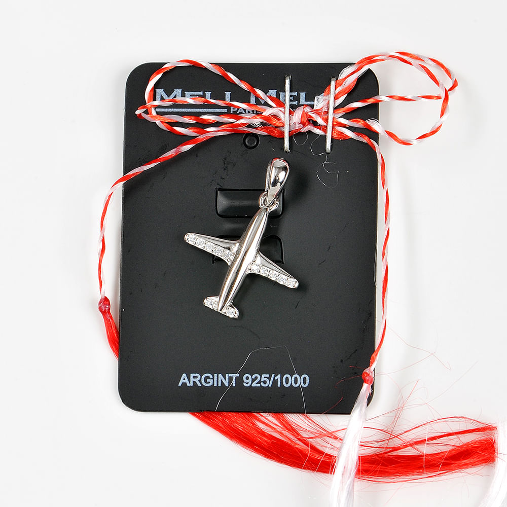 Pandantiv cu pietre zirconice avion din argint - 3 | YEO