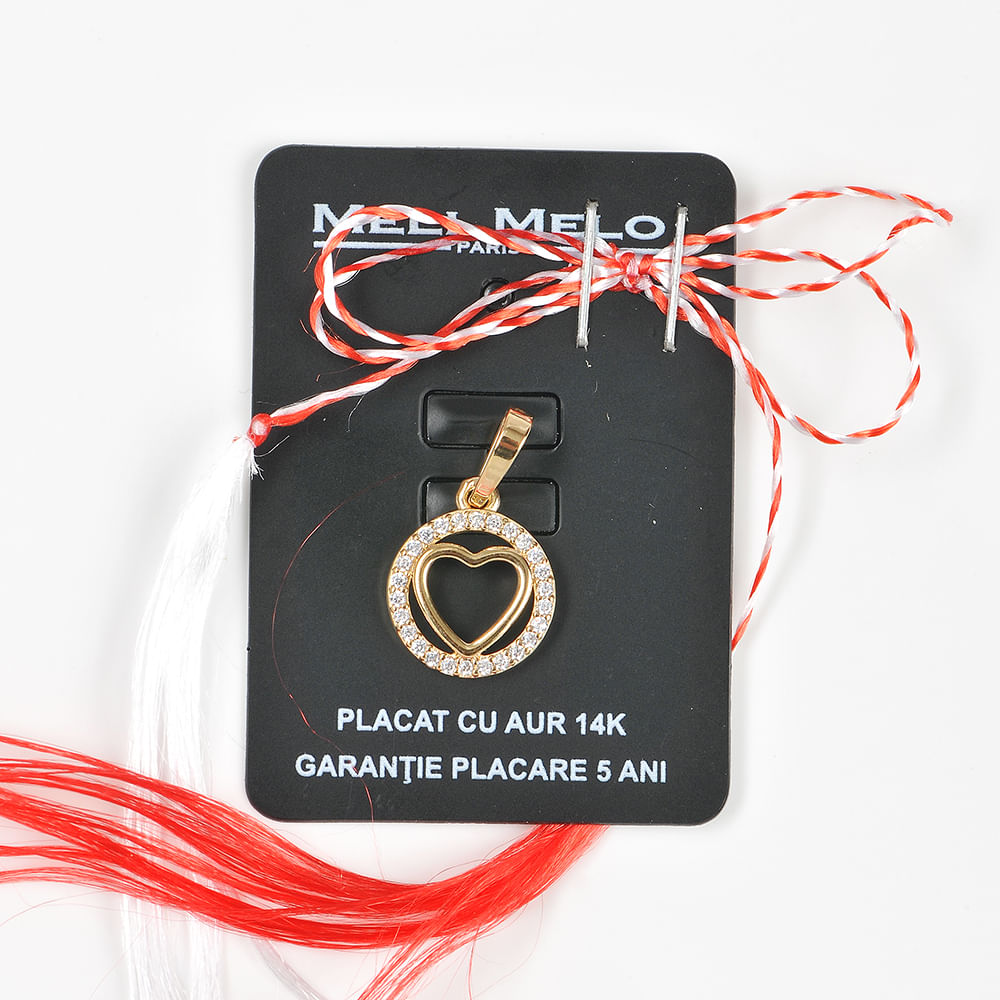 Pandantiv rotund cu inima placat cu aur 14 k - 3 | YEO
