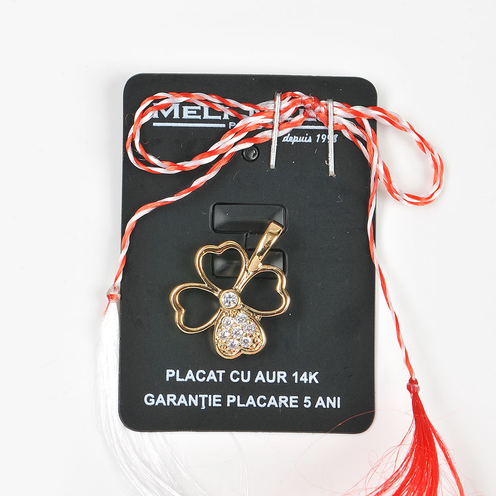 Pandantiv cu pietre zirconice trifoi placat cu aur - 3 | YEO