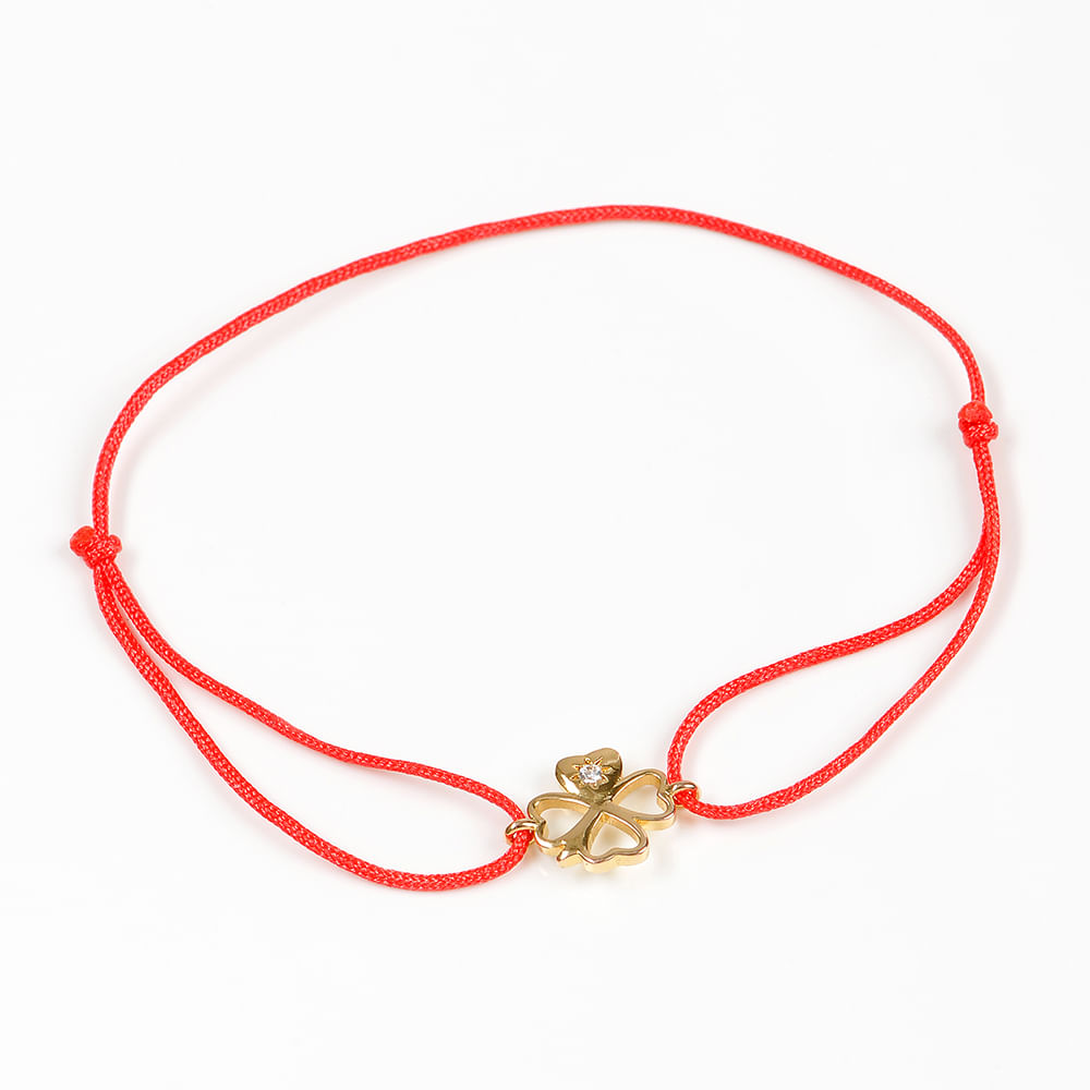 Bratara martisor rosie placata cu aur pandantiv trifoi - 2 | YEO