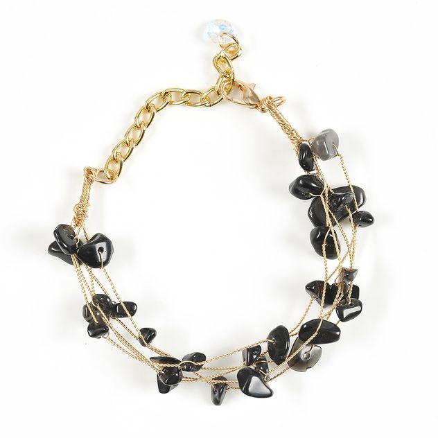 Bratara aurie cu pietre negre