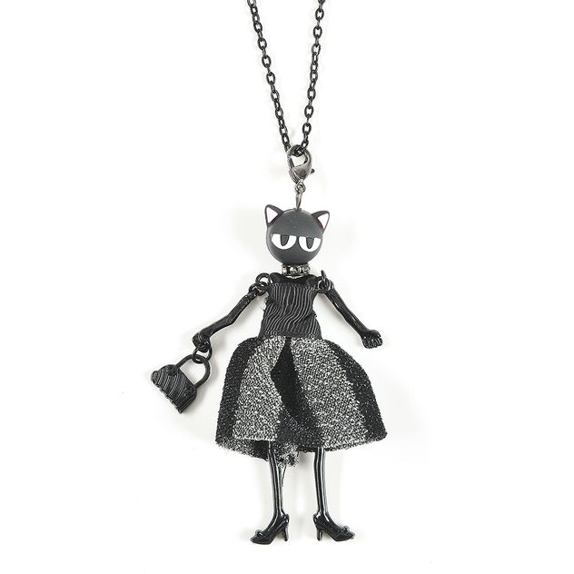 Colier lung cu pandantiv pisica fashion