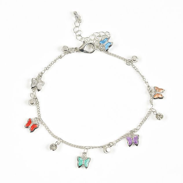 Bratara argintie cu fluturi colorati