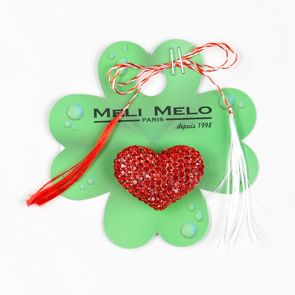Brosa martisor inima cu pietre rosii - 2 | YEO