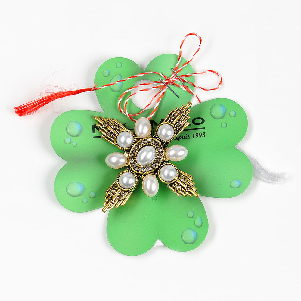 Brosa martisor aurie cu perle albe - 1 | YEO