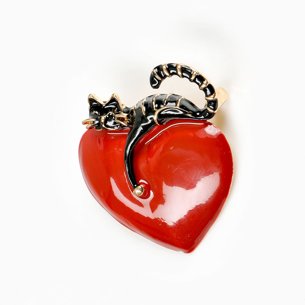 Brosa martisor pisica neagra pe inima - 2 | YEO