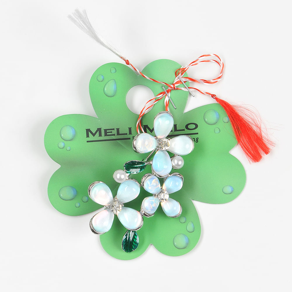 Brosa martisor  cu flori albe sidefate - 1 | YEO