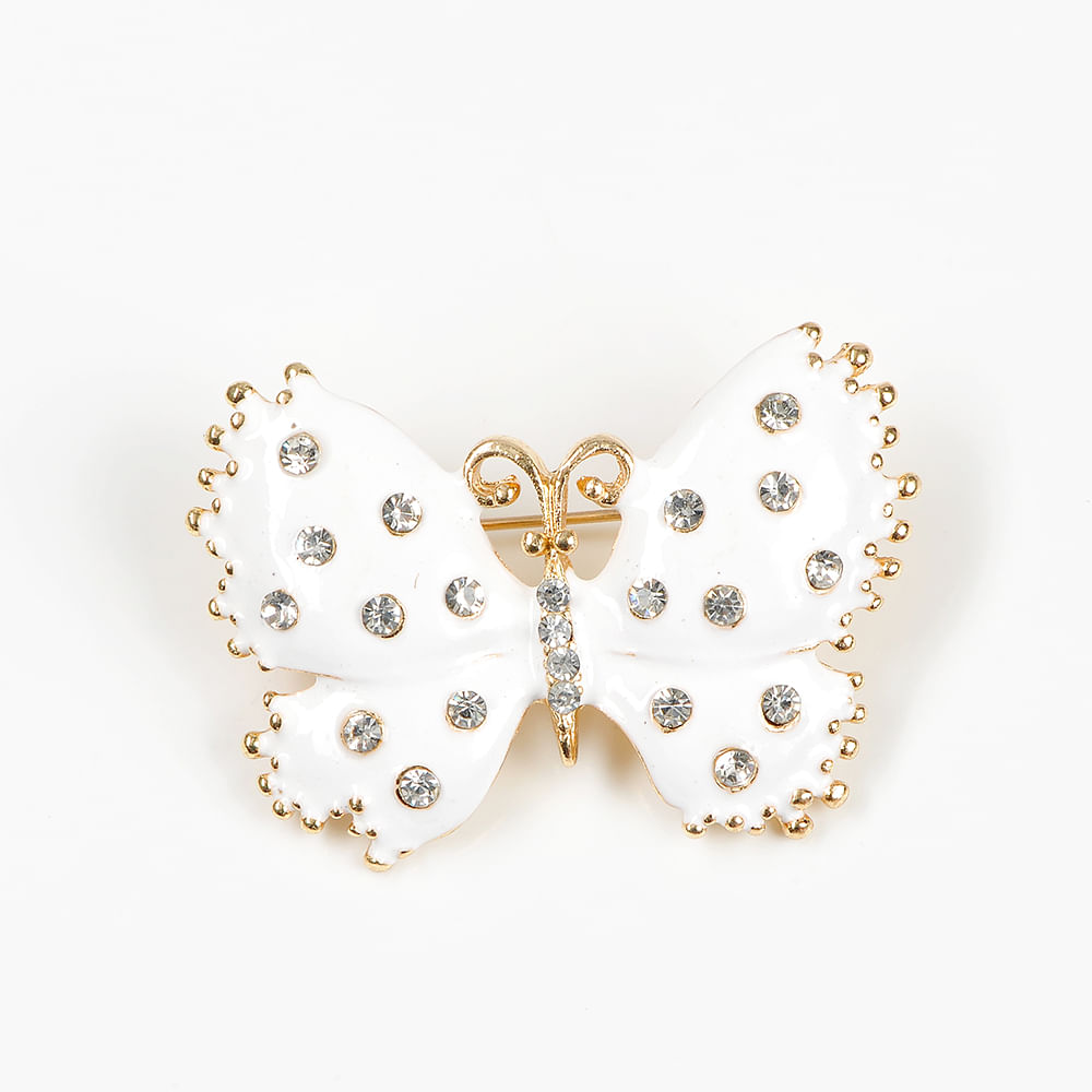 Brosa martisor fluture alb cu pietre