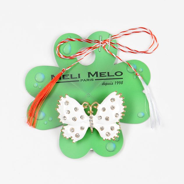 Brosa martisor fluture alb cu pietre