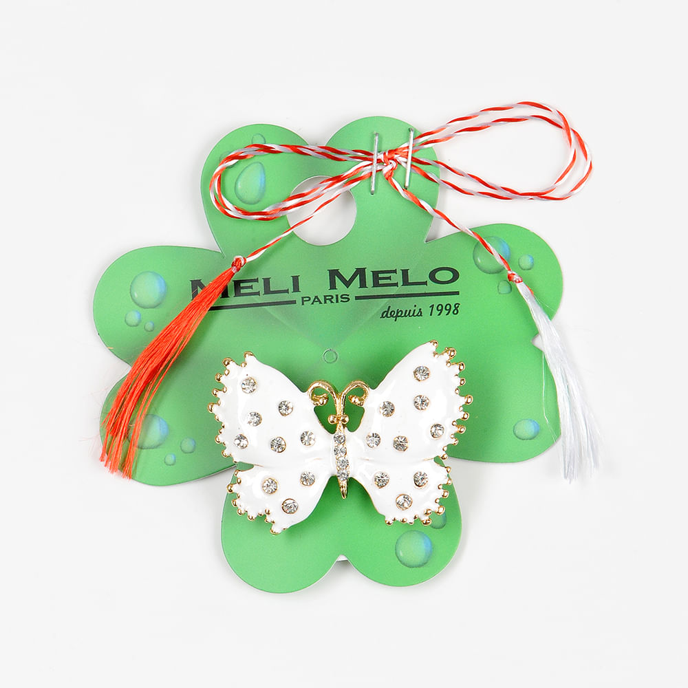 Brosa martisor fluture alb cu pietre - 1 | YEO