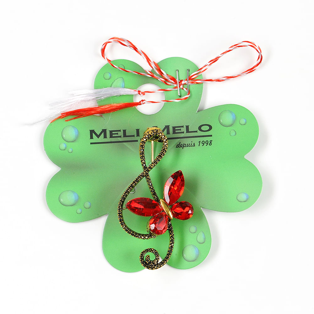Brosa martisor Cheia Sol si fluture rosu - 1 | YEO
