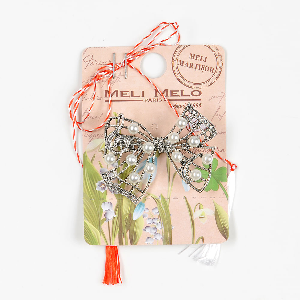 Brosa martisor eleganta decorata cu perle albe - 1 | YEO