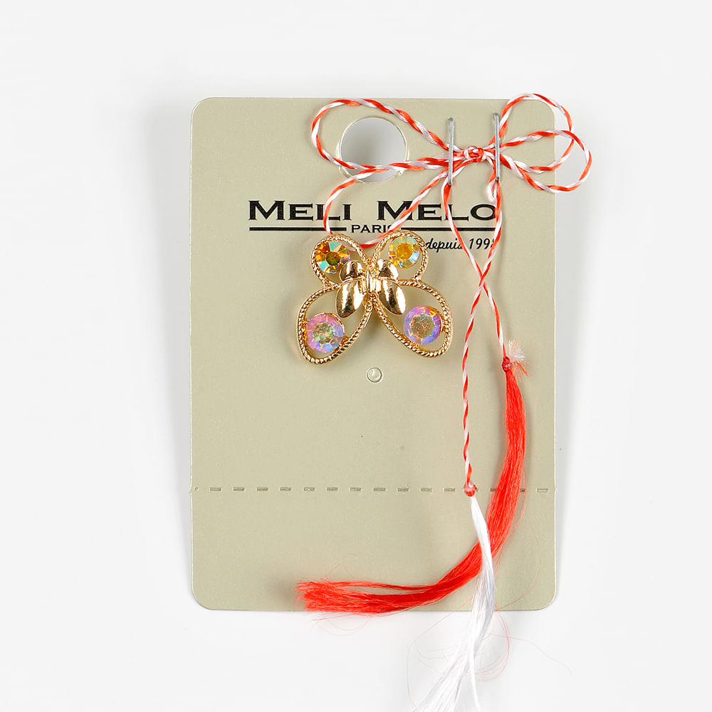 Brosa martisor fluture auriu cu pietre multicolore - 1 | YEO