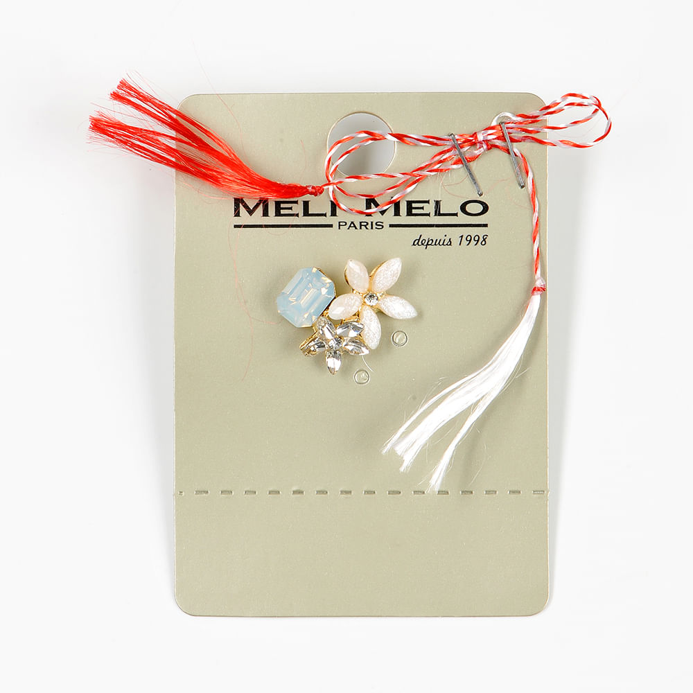 Brosa martisor flori cu pietre albe - 1 | YEO