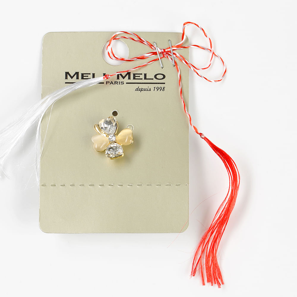 Brosa martisor trifoi cu pietre albe - 1 | YEO