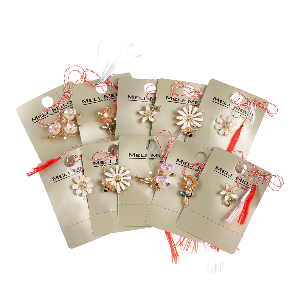 Set 10 brose martisor flori aurii cu petale multicolore - 1 | YEO