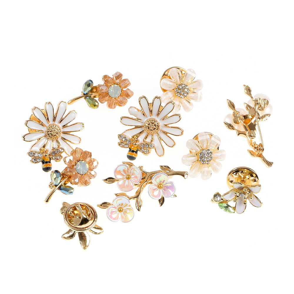 Set 10 brose martisor flori aurii cu petale multicolore - 2 | YEO