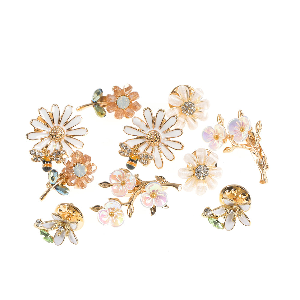 Set 10 brose martisor flori aurii cu petale multicolore - 3 | YEO