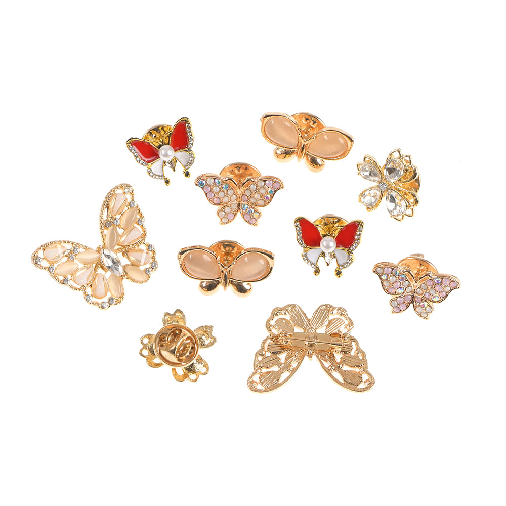 Set 10 brose martisor cu fluturi aurii cu pietre colorate - 2 | YEO