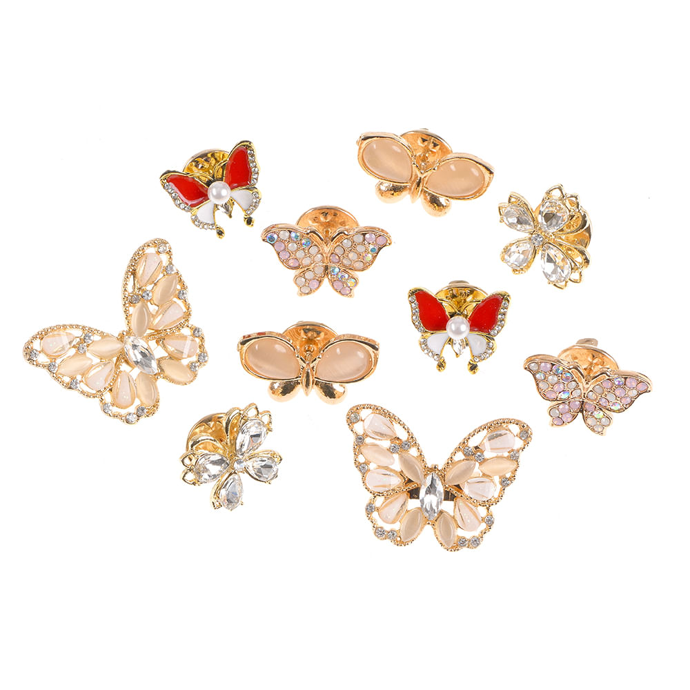 Set 10 brose martisor cu fluturi aurii cu pietre colorate - 3 | YEO