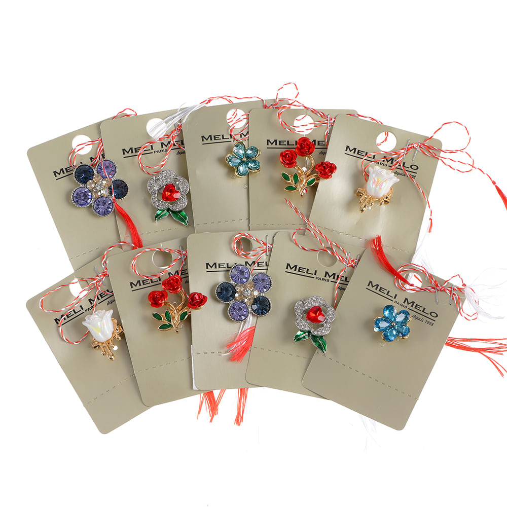 Set 10 brose martisor flori cu pietre colorate - 1 | YEO