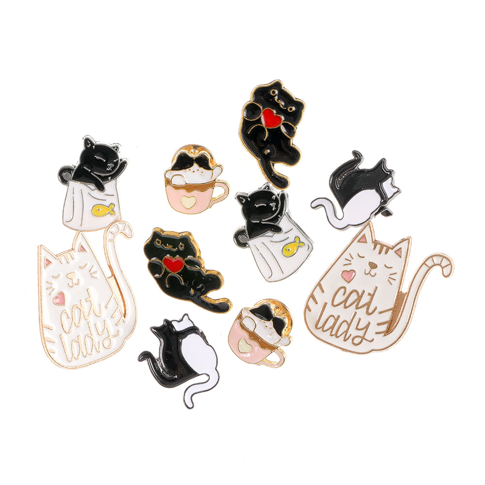 Set 10 brose martisor cu pisici colorate