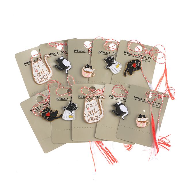 Set 10 brose martisor cu pisici colorate