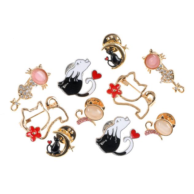 Set 10 brose martisor cu pisici colorate