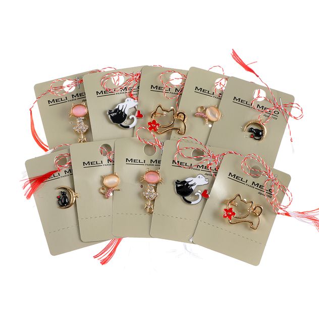 Set 10 brose martisor cu pisici colorate