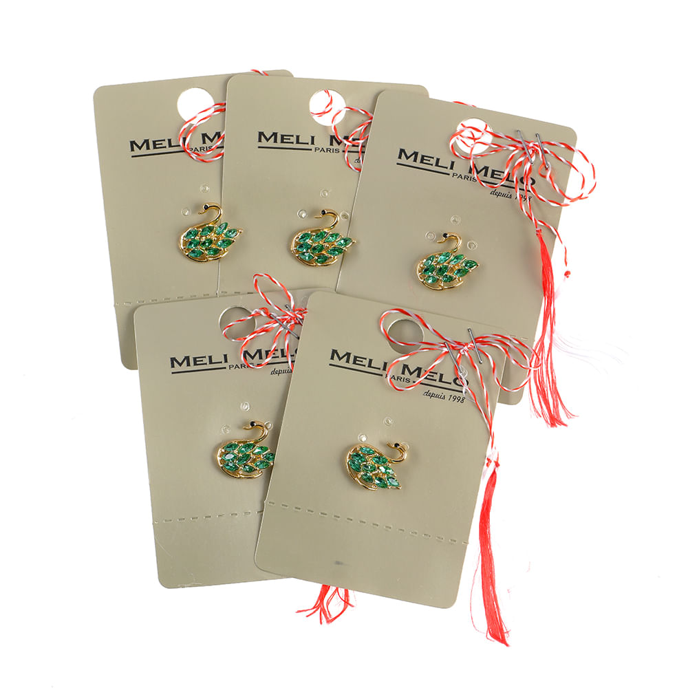 Set 5 brose martisor lebada aurie cu pietre verzi - 1 | YEO