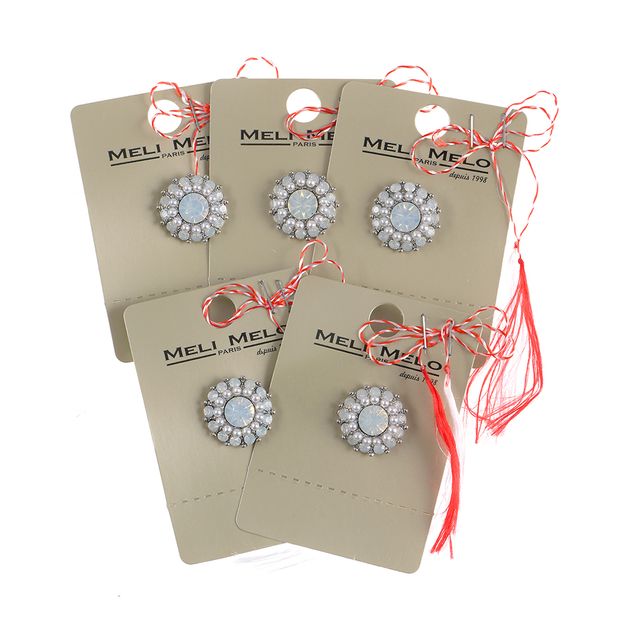 Set 5 brose martisor floare argintie cu pietre