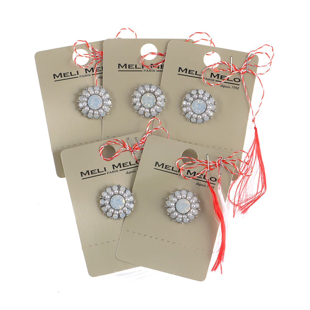 Set 5 brose martisor floare argintie cu pietre - 1 | YEO