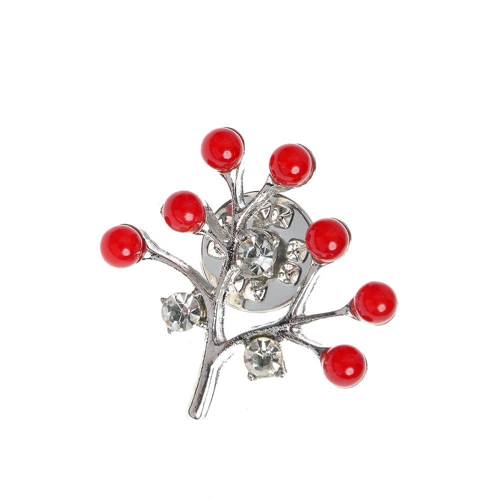 Brosa martisor copac argintiu cu perle rosii - 4 | YEO