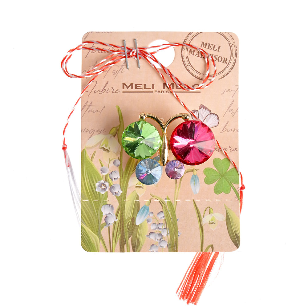 Brosa martisor fluture cu pietre multicolore - 1 | YEO