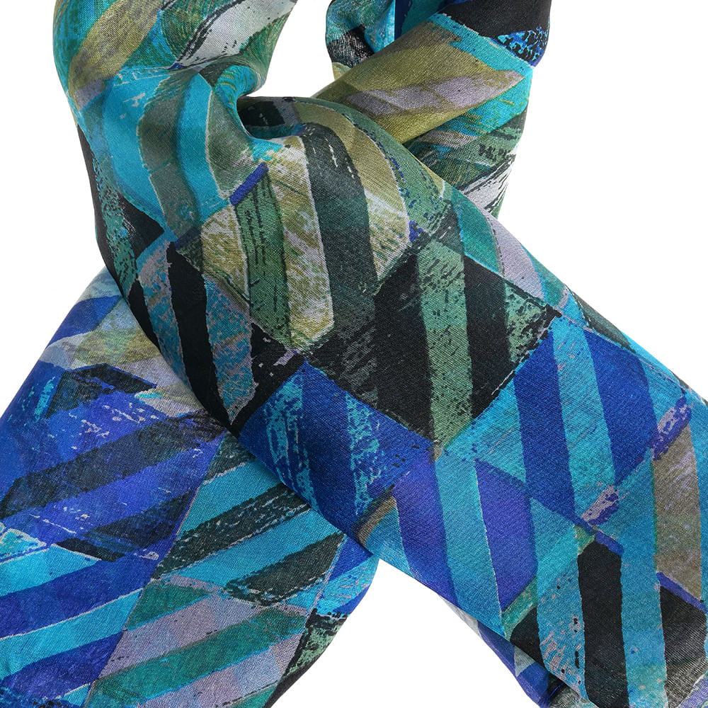 Esarfa matase multicolora cu modele geometrice - 1 | YEO