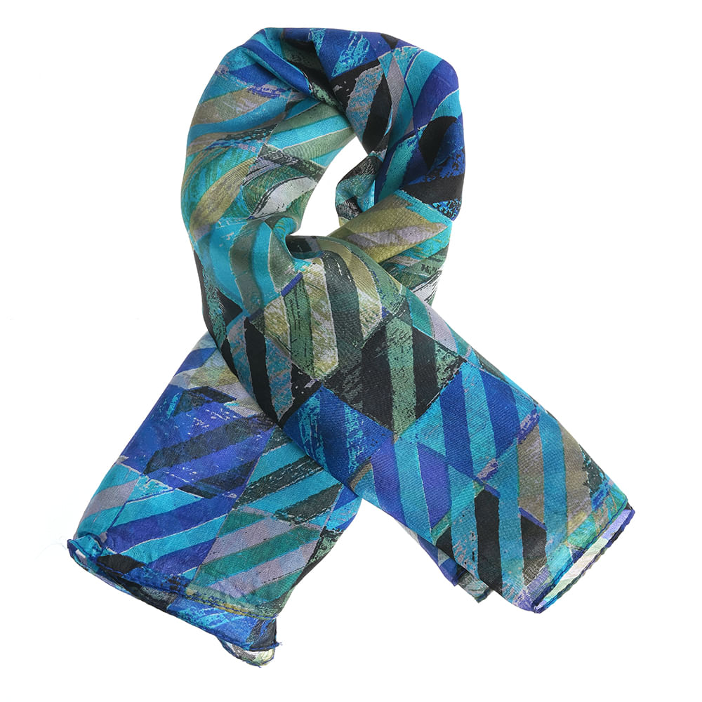 Esarfa matase multicolora cu modele geometrice - 3 | YEO