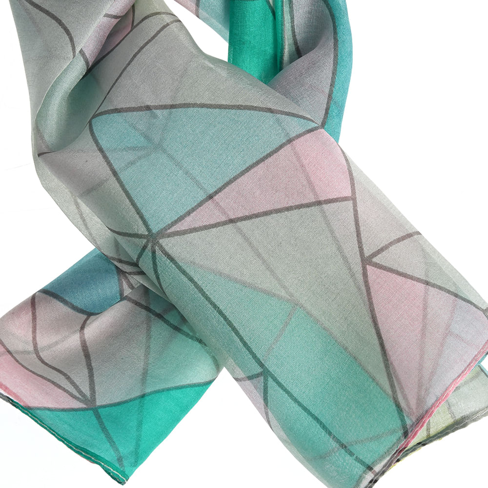 Esarfa verde de matase cu imprimeu geometric 50 x 50 cm - 1 | YEO