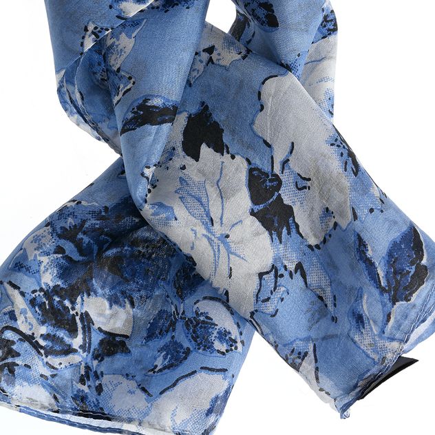 Esarfa matase albastra cu imprimeu floral 50 x 50 cm