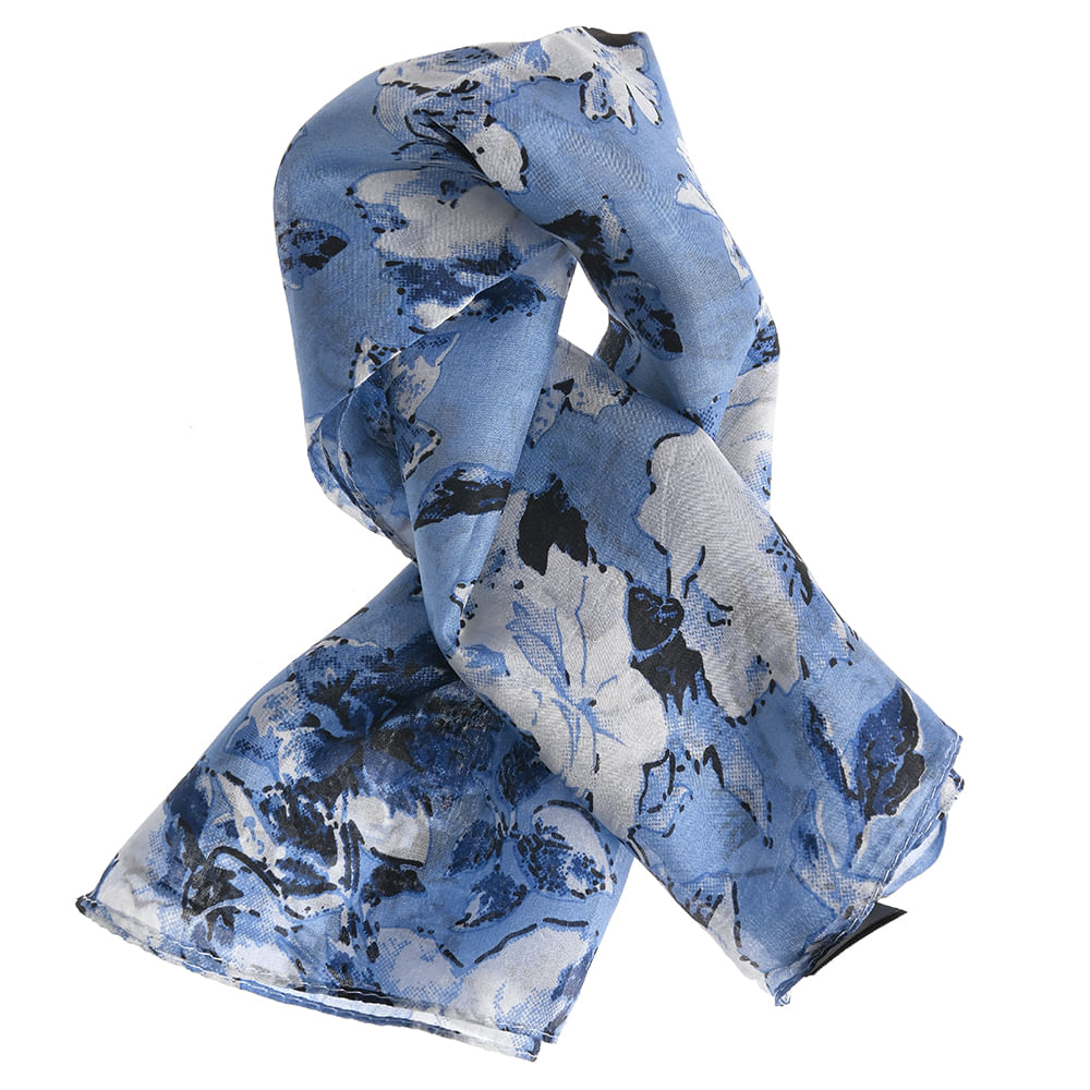 Esarfa matase albastra cu imprimeu floral 50 x 50 cm - 3 | YEO