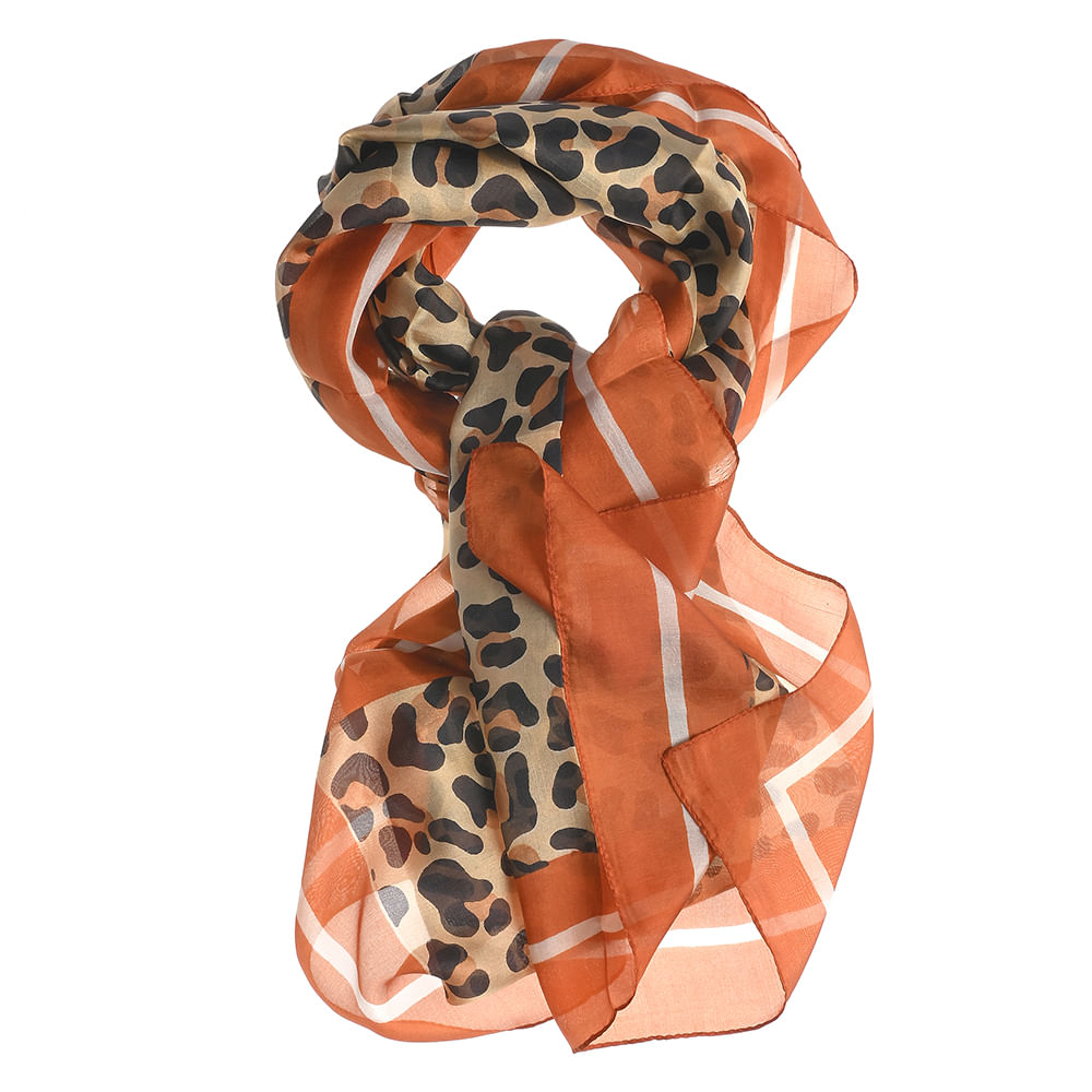 Esarfa matase portocalie imprimeu animal print 50 x 180 cm