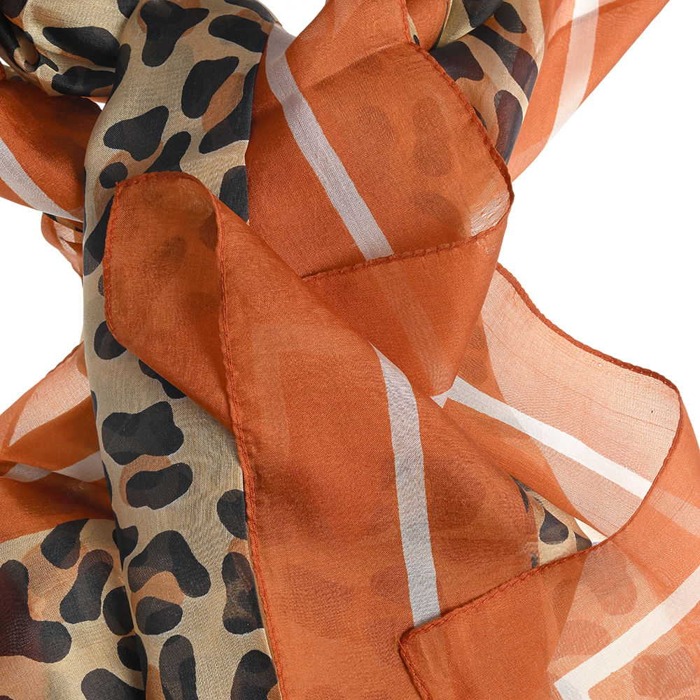 Esarfa matase portocalie imprimeu animal print 50 x 180 cm - 1 | YEO