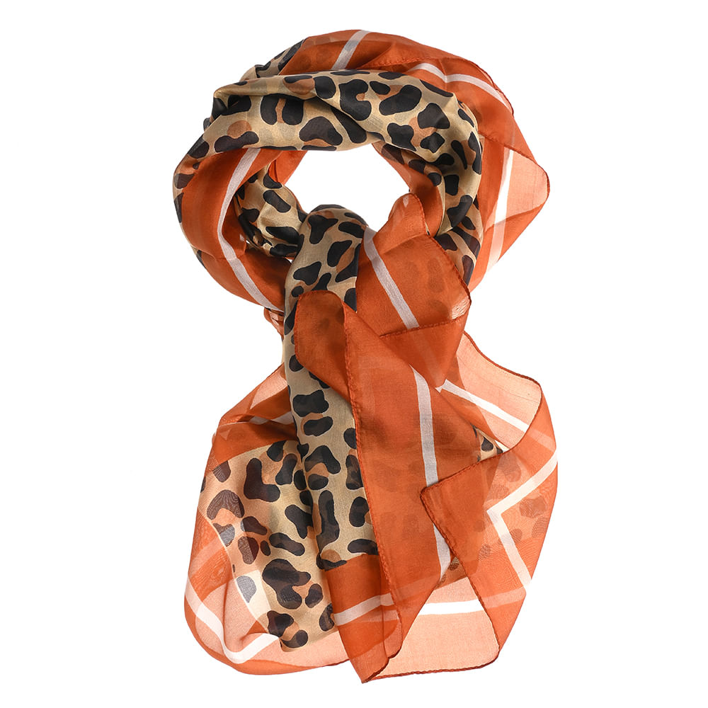 Esarfa matase portocalie imprimeu animal print 50 x 180 cm - 3 | YEO